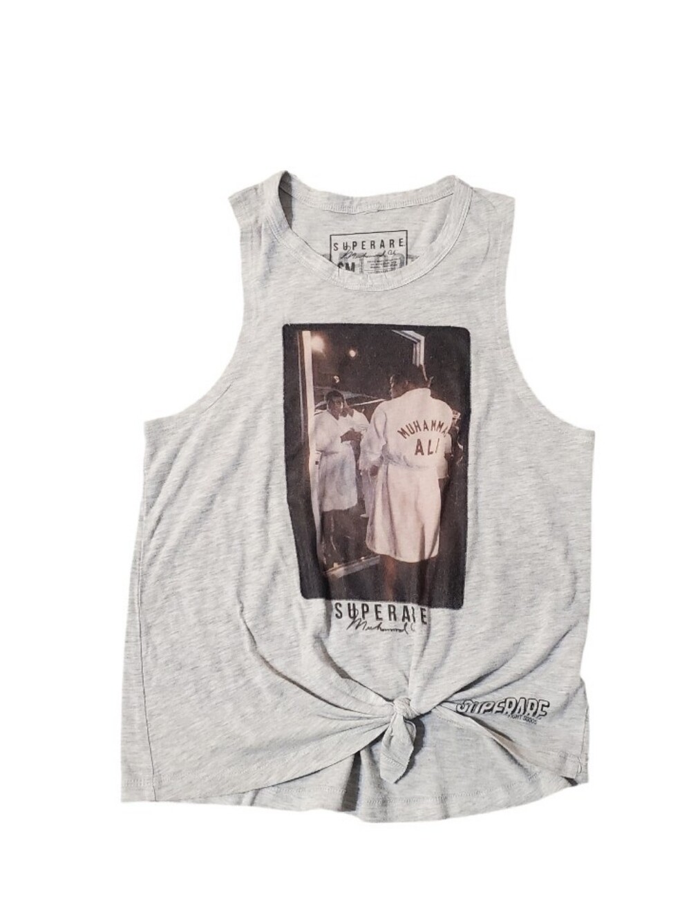 Superare X Muhammad Ali Women's Grey Quote‎ Graphic Tie Front Tank Top Small